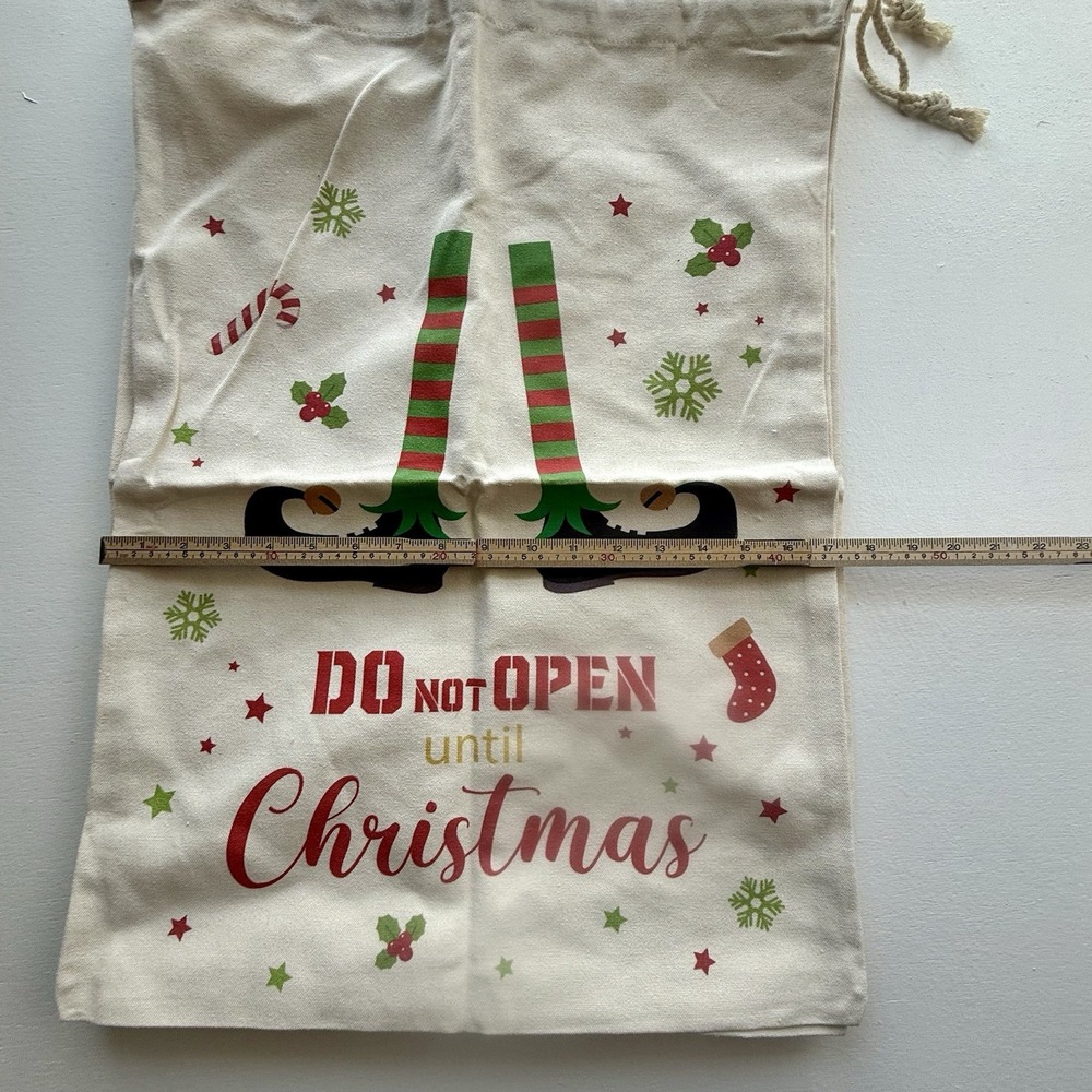 Large Christmas Holiday Gift  Bag Elf Lot Of‎ 3 Ivory Color 24 Inches Cloth. - Picture 7 of 8